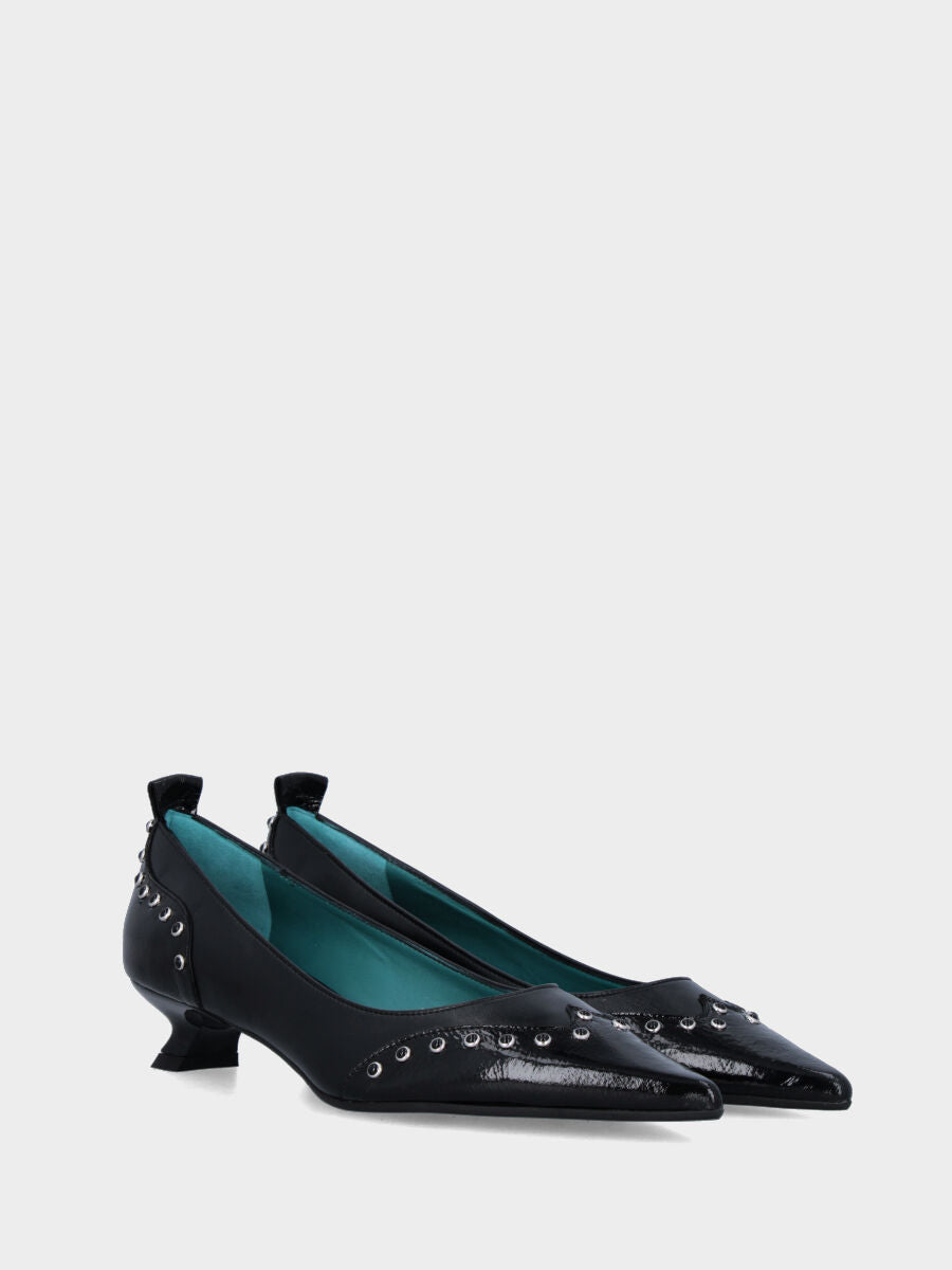 Black nappa pumps with 30 mm chalice heel and studs