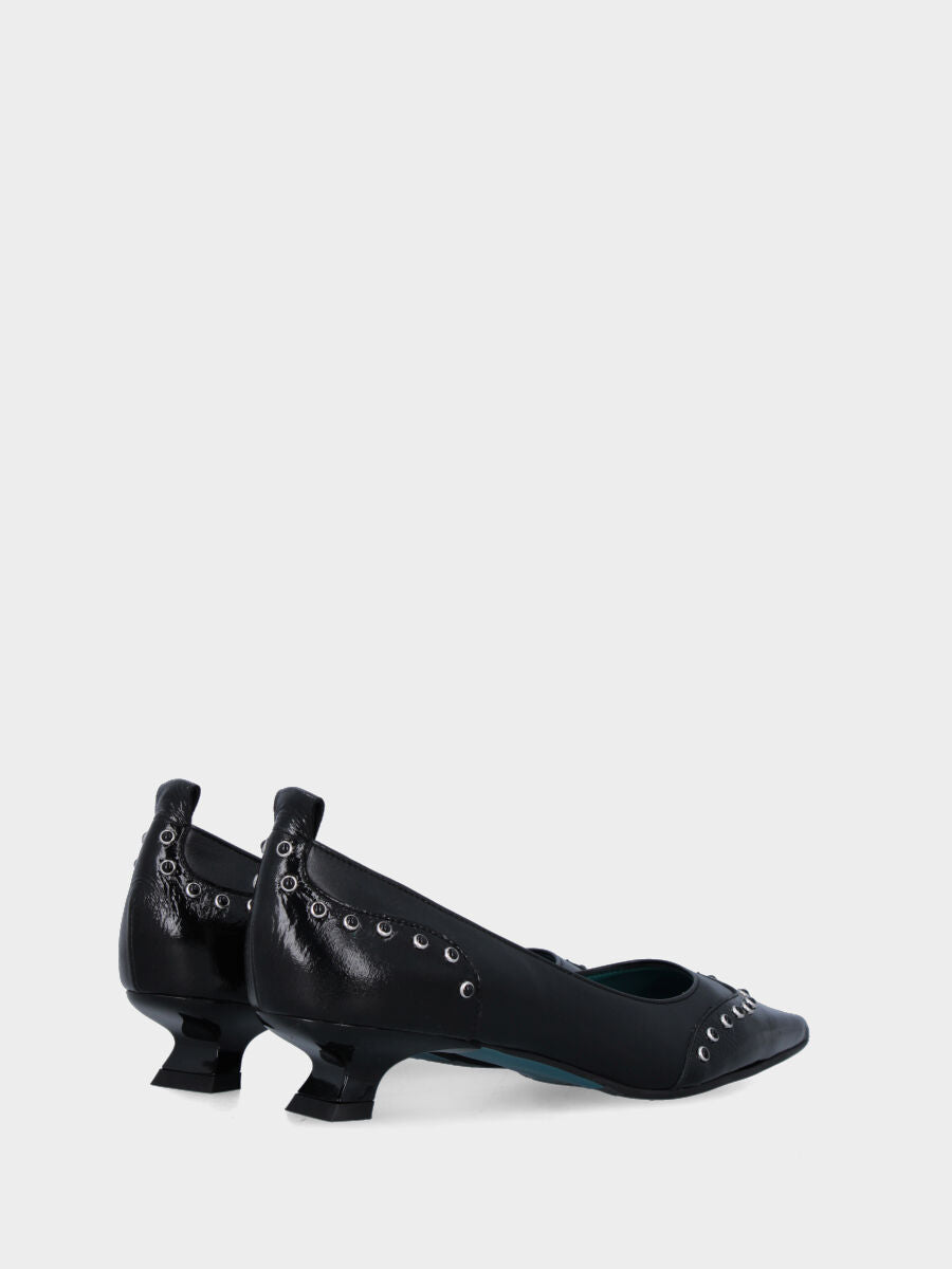 Black nappa pumps with 30 mm chalice heel and studs