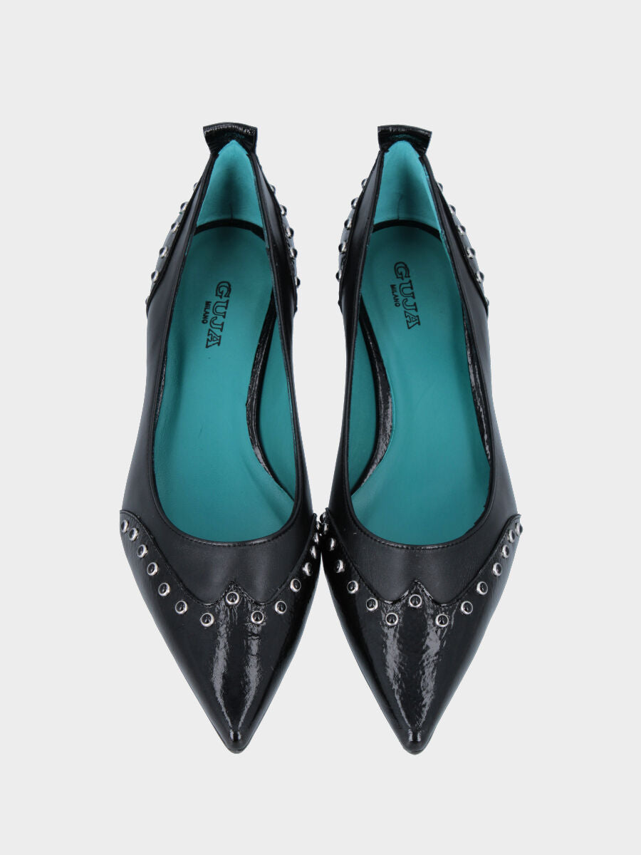 Black nappa pumps with 30 mm chalice heel and studs