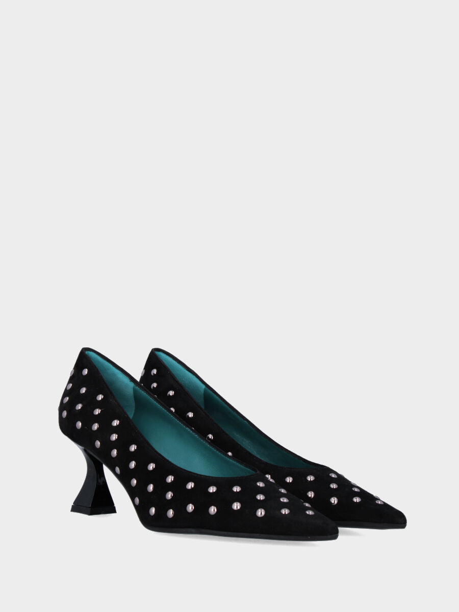 Escarpins en suède noir avec talon en forme de calice et clous