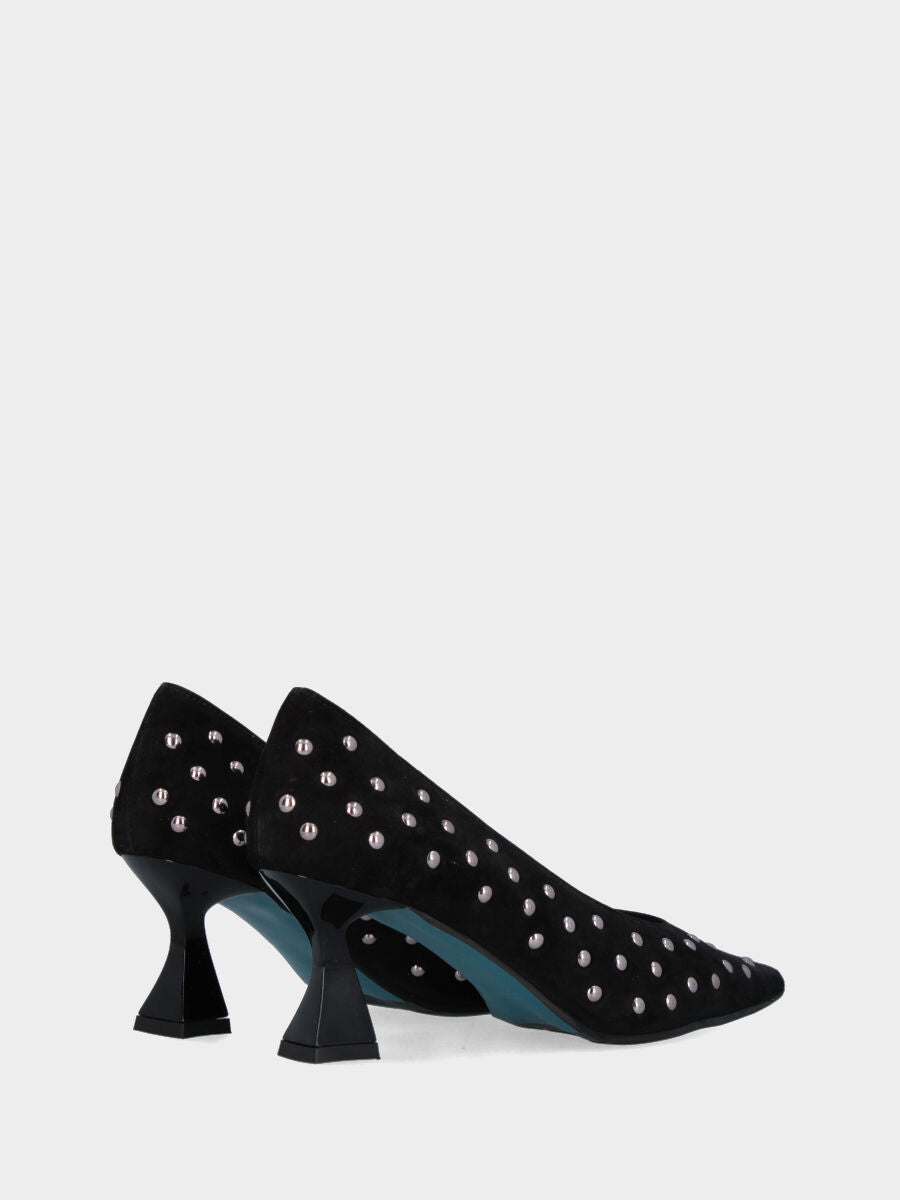Escarpins en suède noir avec talon en forme de calice et clous