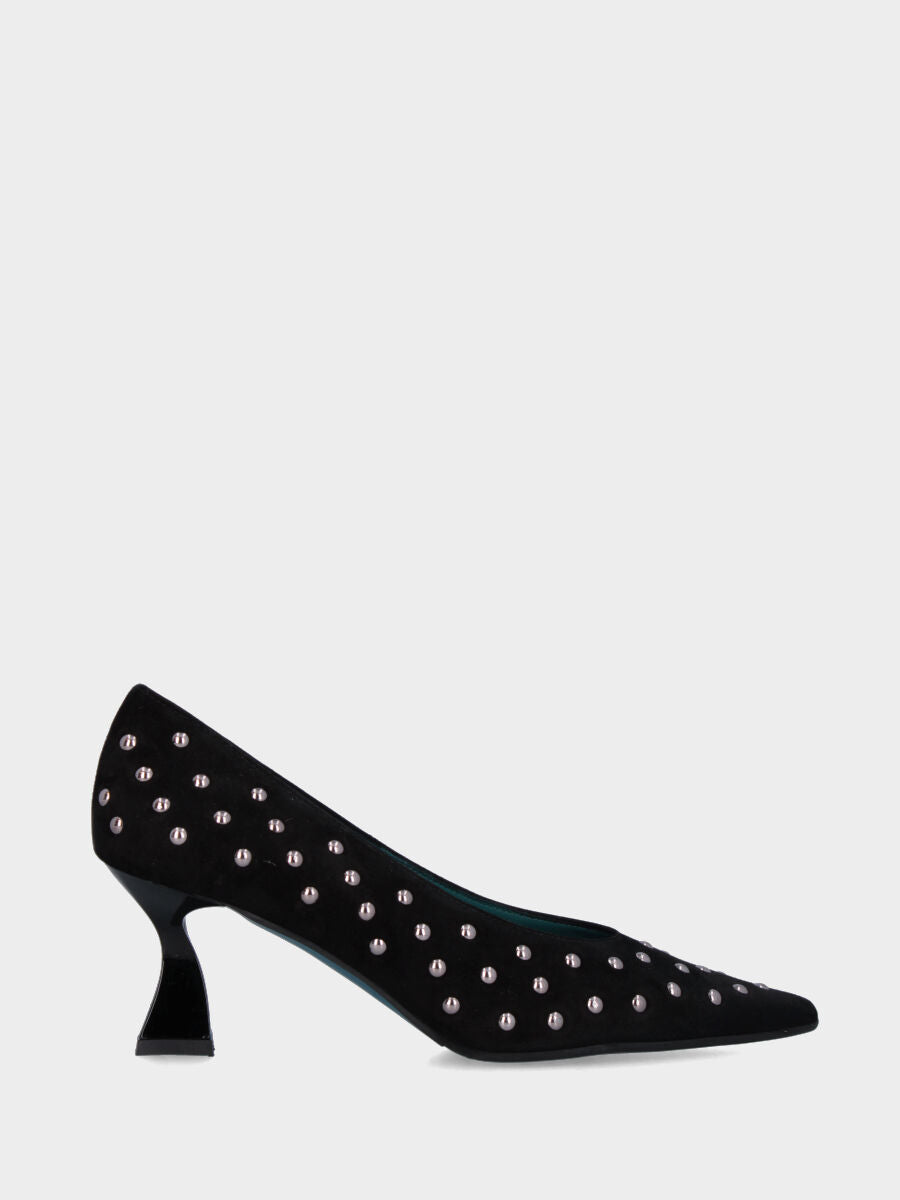 Escarpins en suède noir avec talon en forme de calice et clous