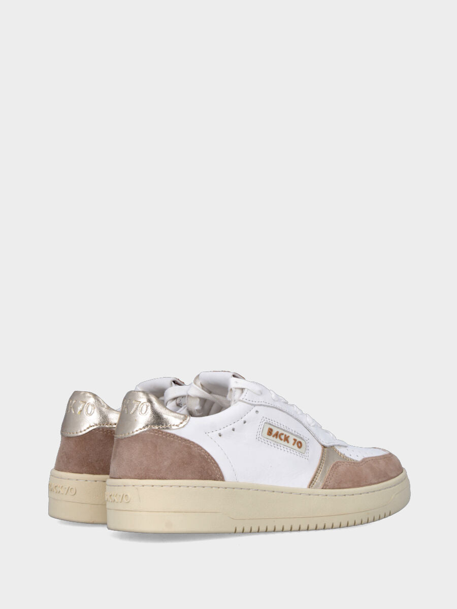 Sneaker in gold laminated calfskin and brown suede with wedge heel