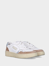 Sneaker in vitello bianco con dettagli in marrone e argento