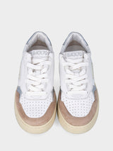 Sneaker in vitello bianco con dettagli in marrone e argento