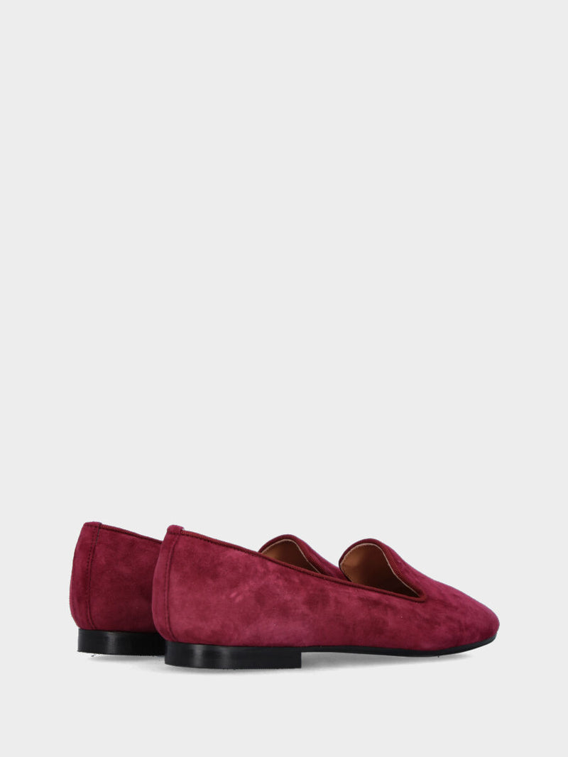 Pantofolina in camoscio bordeaux con tacco flat
