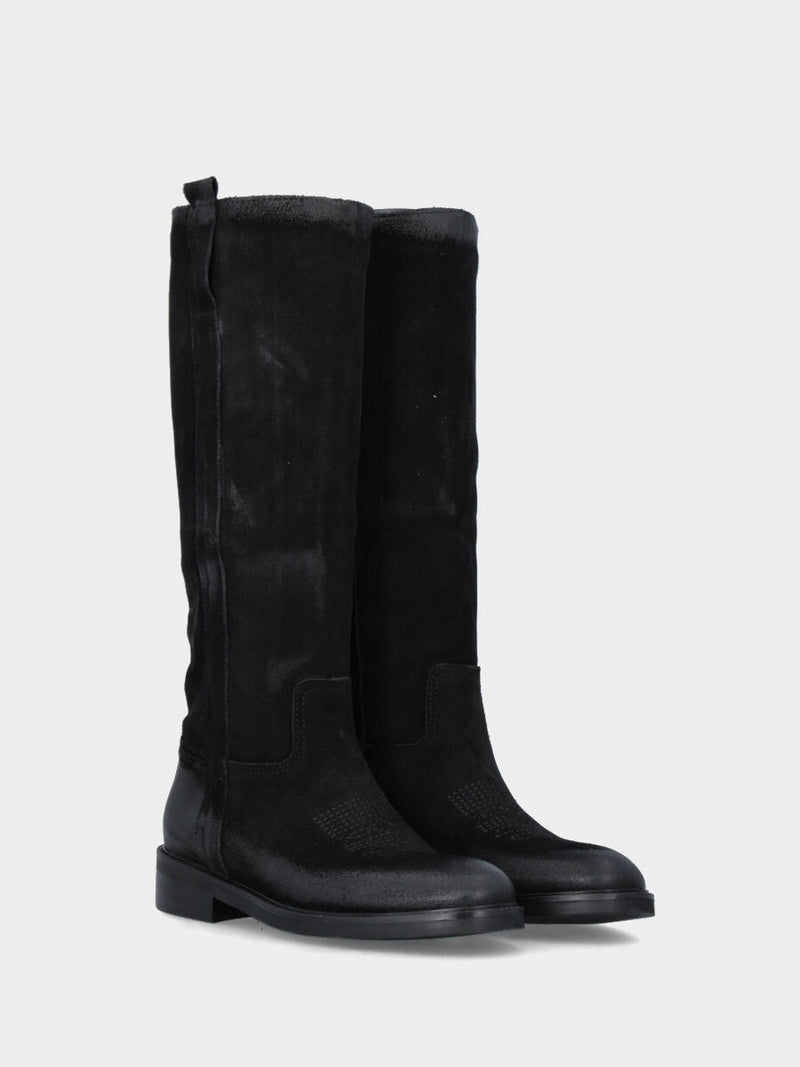 Camperos in velour nero con ricami in pianta