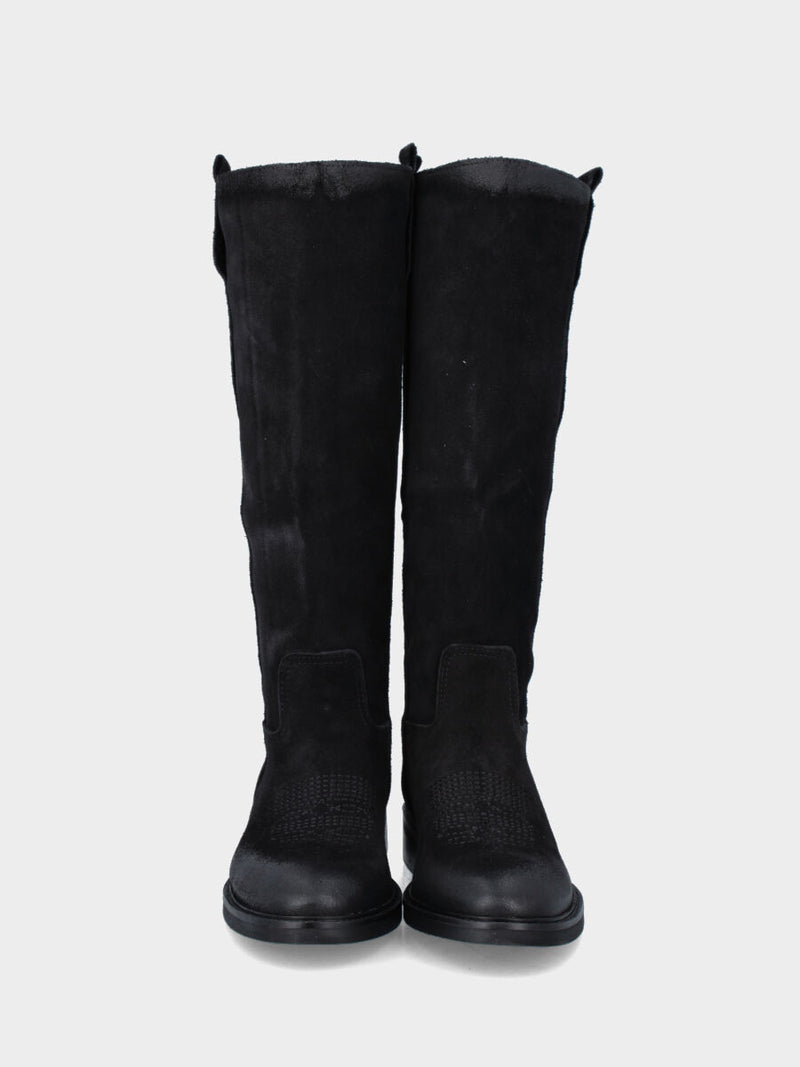 Camperos in velour nero con ricami in pianta