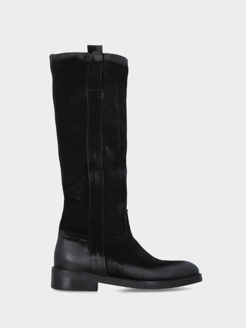 Camperos in velour nero con ricami in pianta
