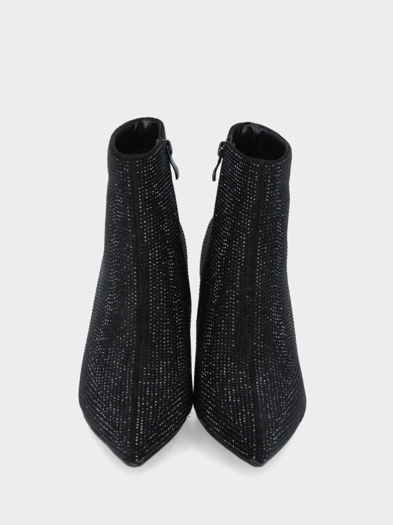 Stivaletto in camoscio nero con cristalli e tacco a calice