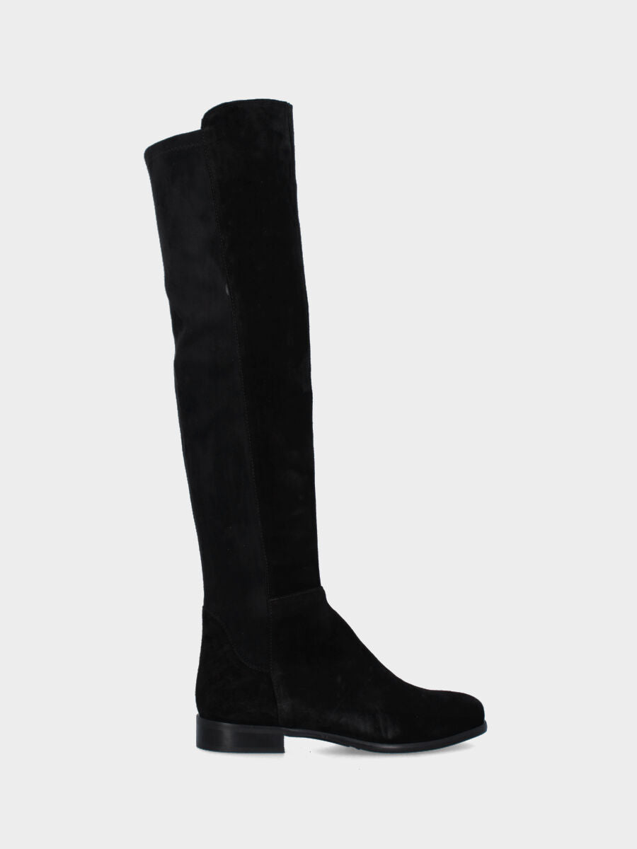 Stivale in camoscio nero sopra al ginocchio e retro elasticizzato