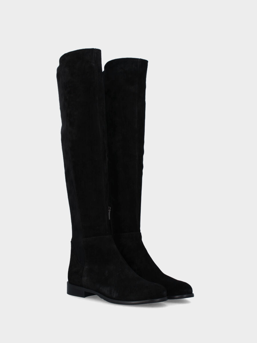 Stivale in camoscio nero sopra al ginocchio e retro elasticizzato
