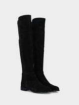 Stivale in camoscio nero sopra al ginocchio e retro elasticizzato