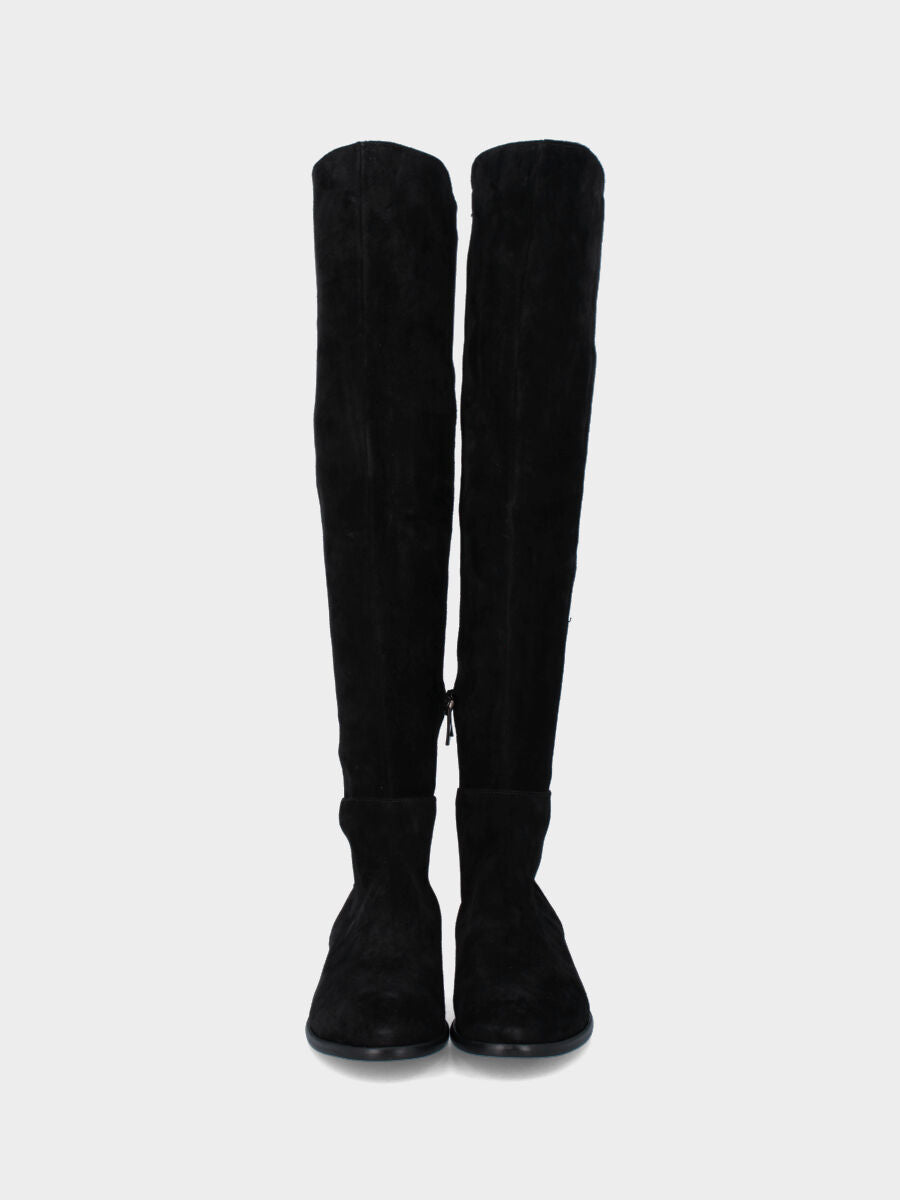 Stivale in camoscio nero sopra al ginocchio e retro elasticizzato