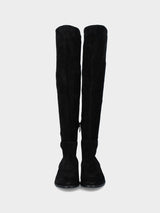 Stivale in camoscio nero sopra al ginocchio e retro elasticizzato