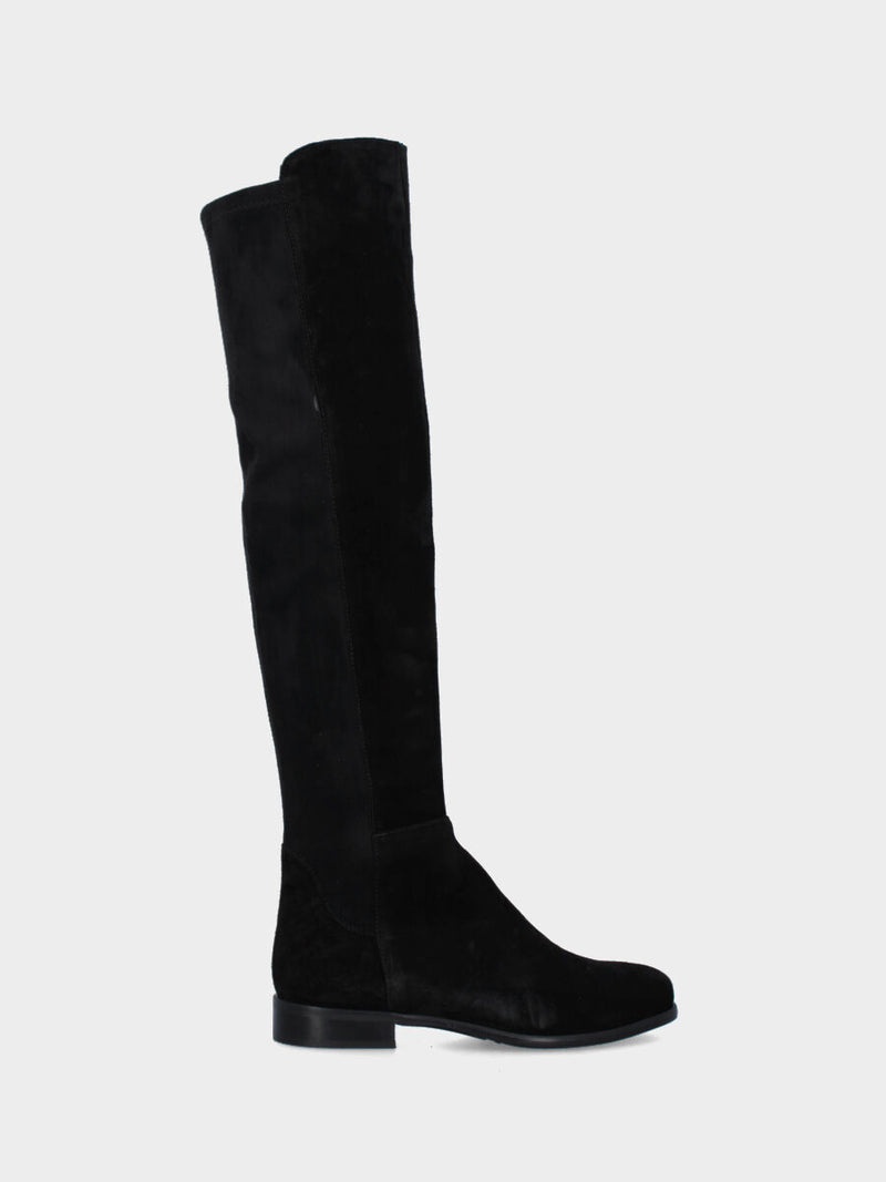 Stivale in camoscio nero sopra al ginocchio e retro elasticizzato