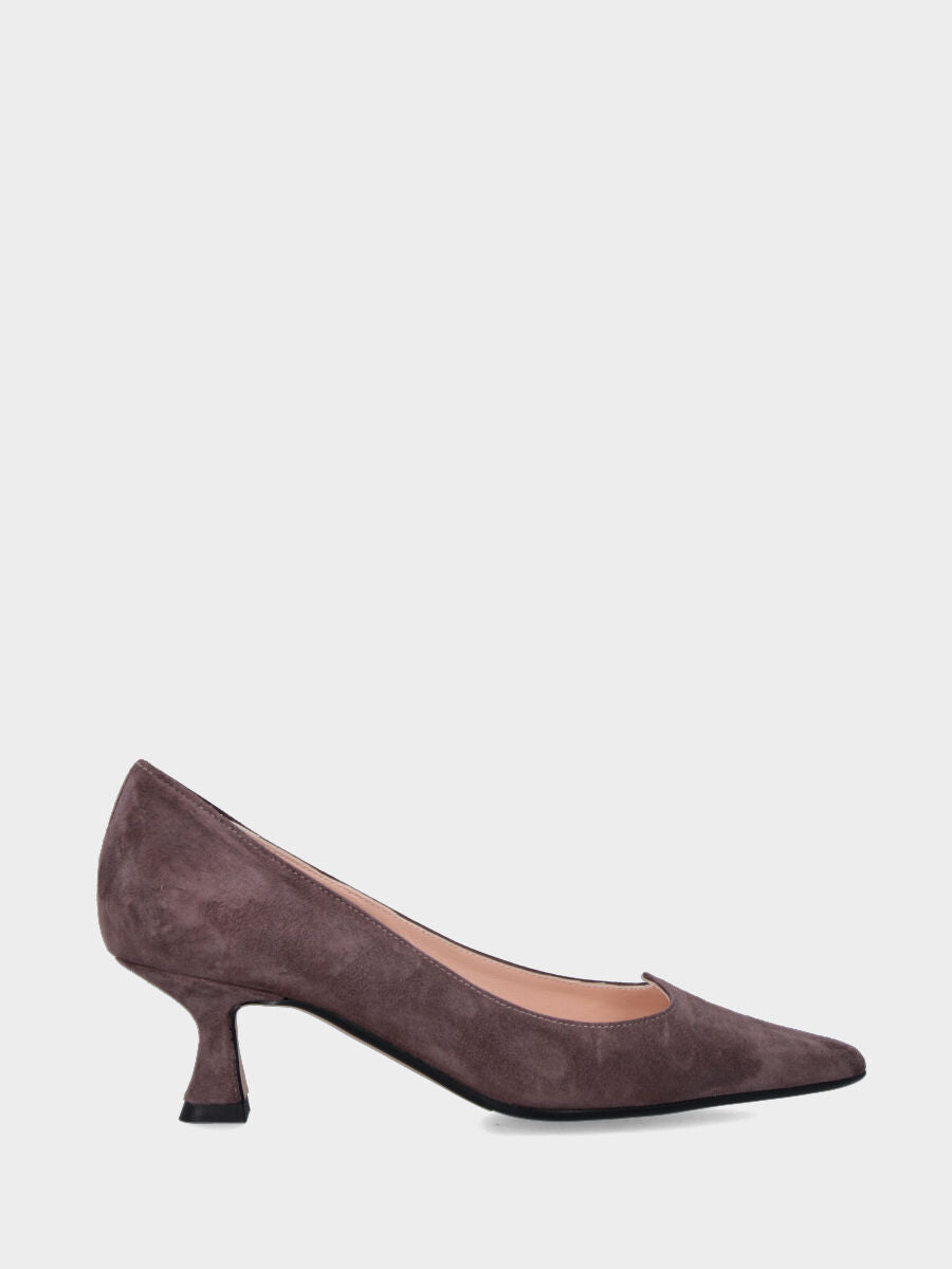 Escarpins en suède marron avec décolleté en cœur et talon de 50 mm