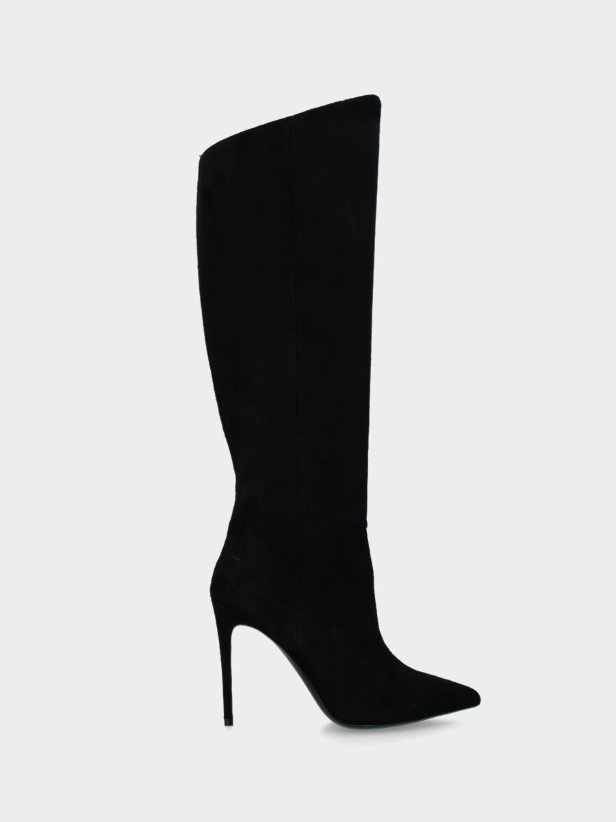 Stivale in camoscio nero con cerniera e tacco a stiletto 110 mm