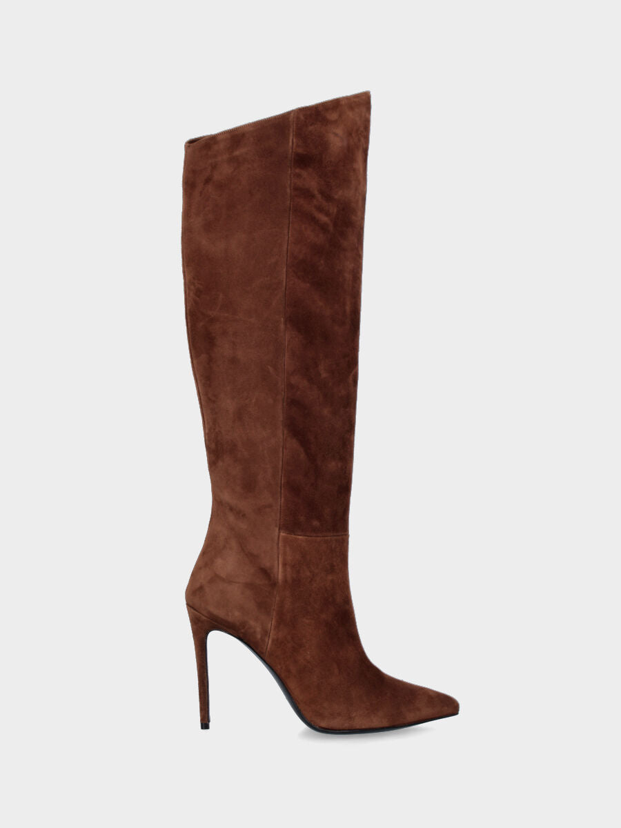 Brown suede boot with zipper and 110 mm stiletto heel