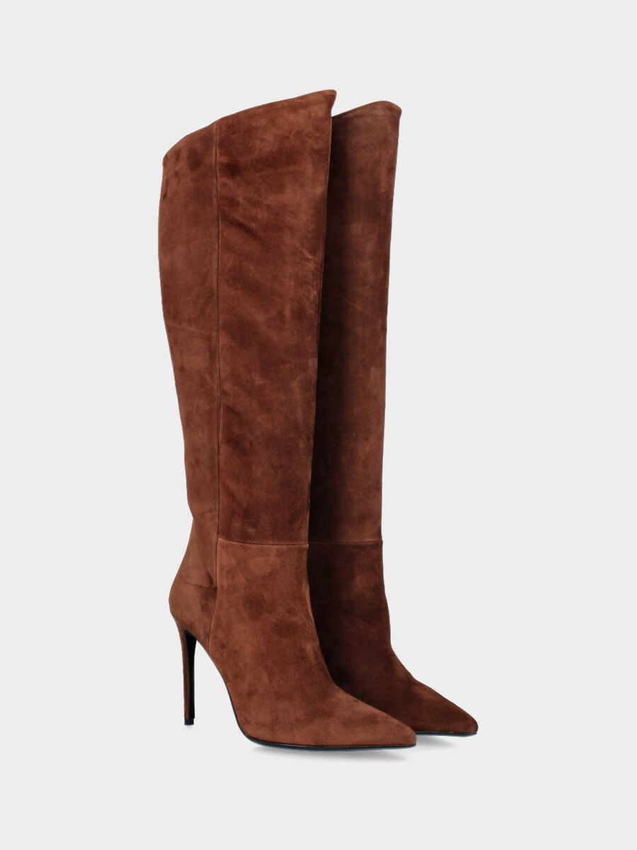 Brown suede boot with zipper and 110 mm stiletto heel