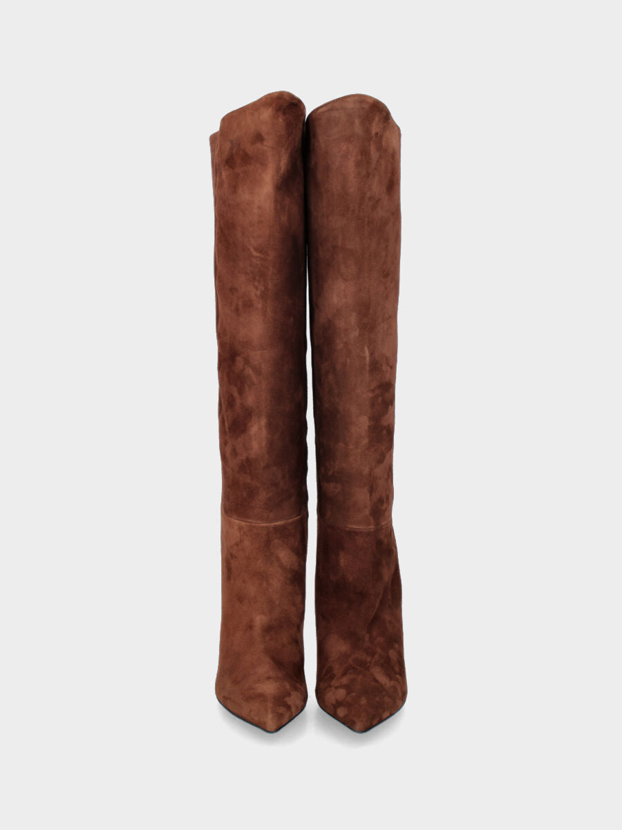 Brown suede boot with zipper and 110 mm stiletto heel