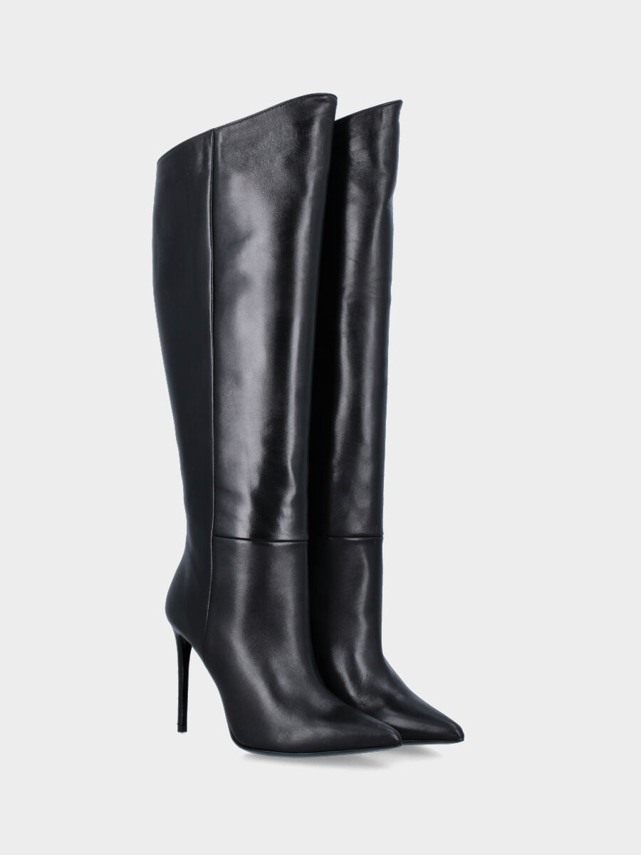 Black nappa leather boot with zipper and 110 mm stiletto heel