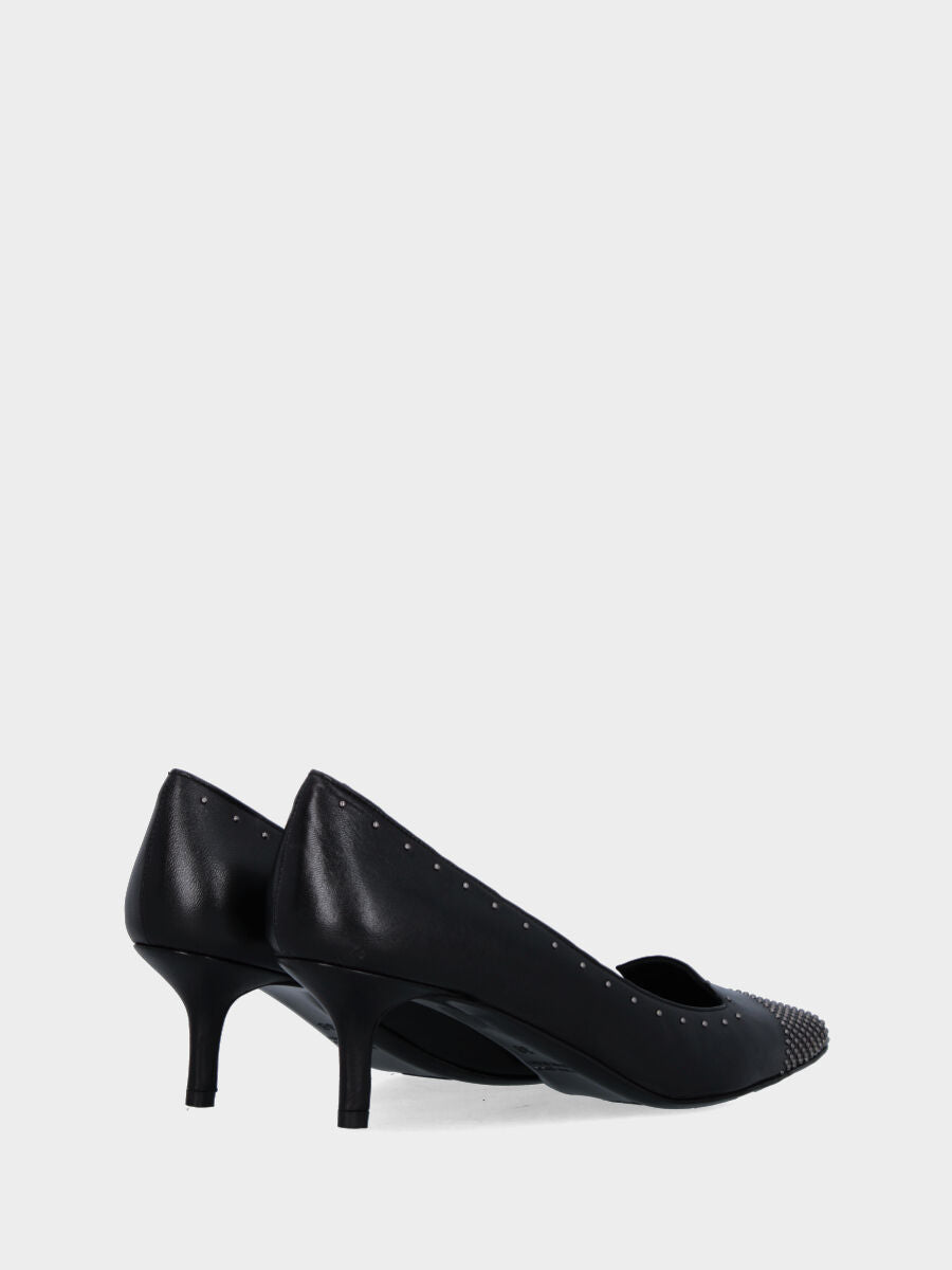 Pantofolina in nappa nera con tacco a calice sottile e piccole borchie