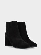Stivaletto in camoscio nero con tacco largo e cerniera