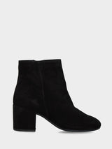 Stivaletto in camoscio nero con tacco largo e cerniera