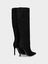 Stivale a tubo in camoscio nero con tacco a stiletto