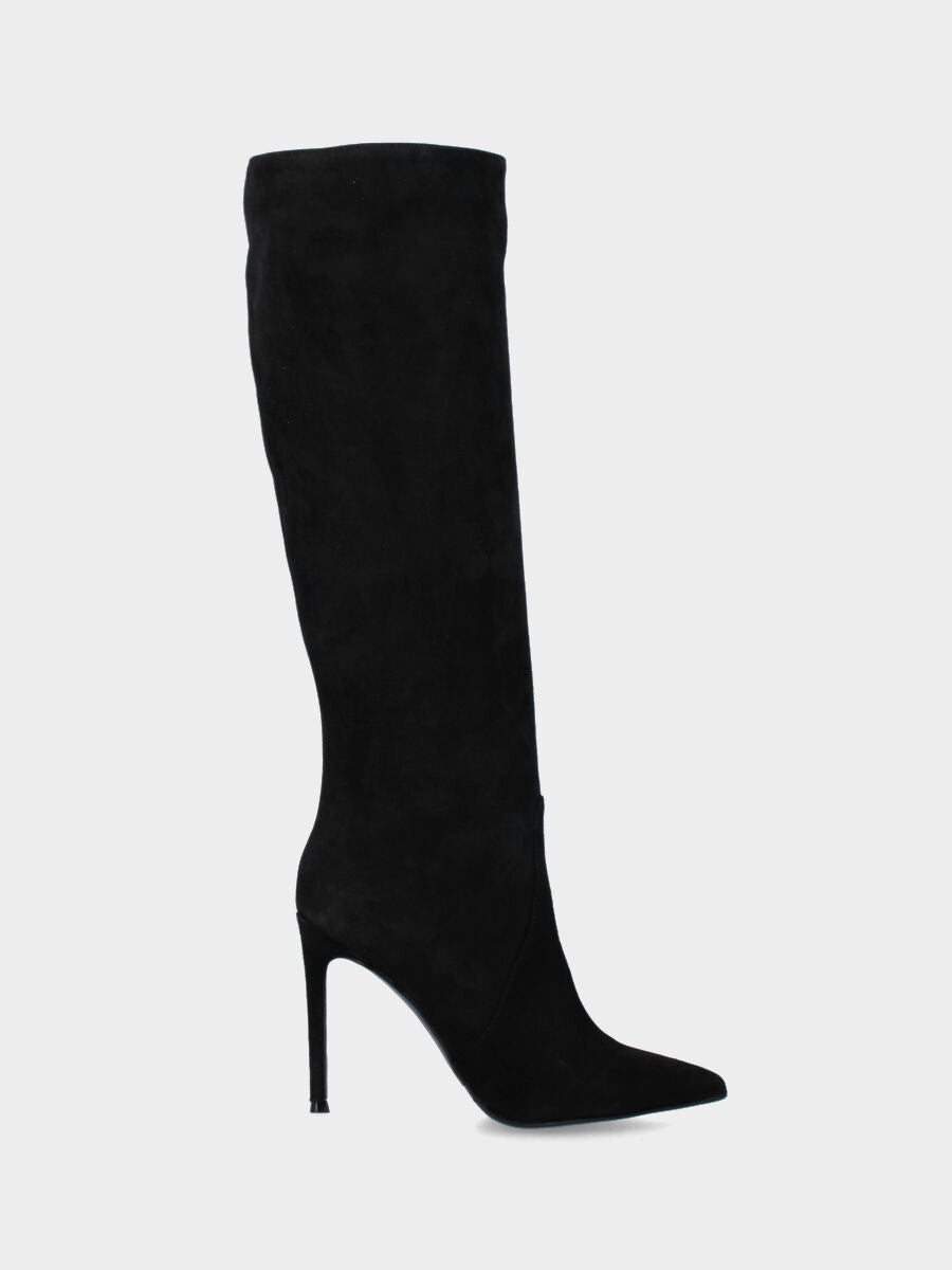 Stivale a tubo in camoscio nero con tacco a stiletto