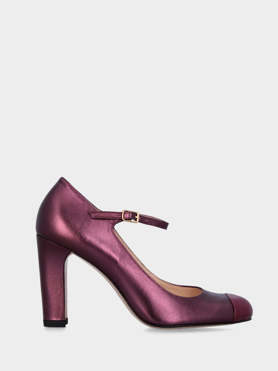 Mary Jane in laminato fucsia con punta in nappa bordeaux