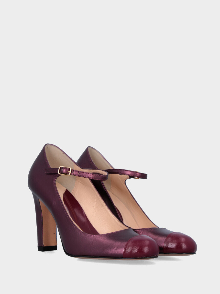 Mary Jane in laminato fucsia con punta in nappa bordeaux
