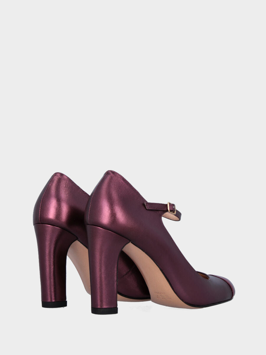 Mary Jane in laminato fucsia con punta in nappa bordeaux