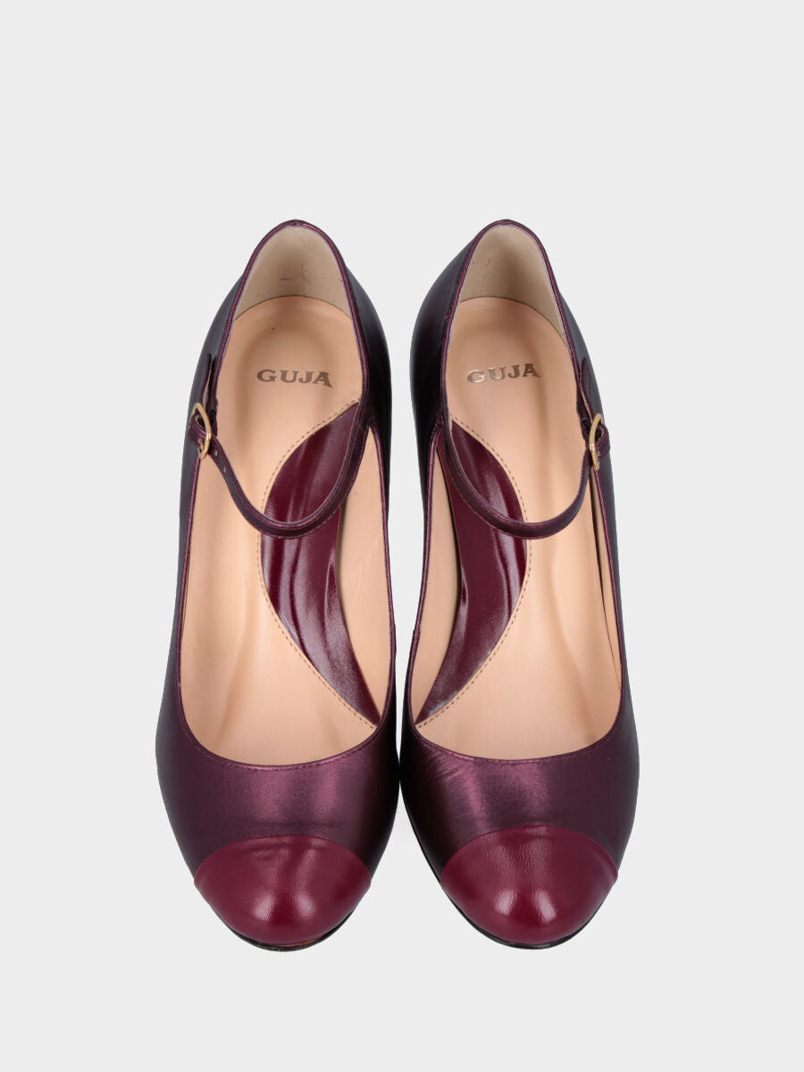 Mary Jane in laminato fucsia con punta in nappa bordeaux