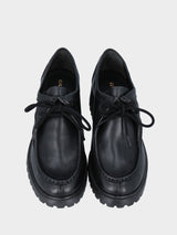 Stringata paraboot in vitello nero con tacco monoblocco
