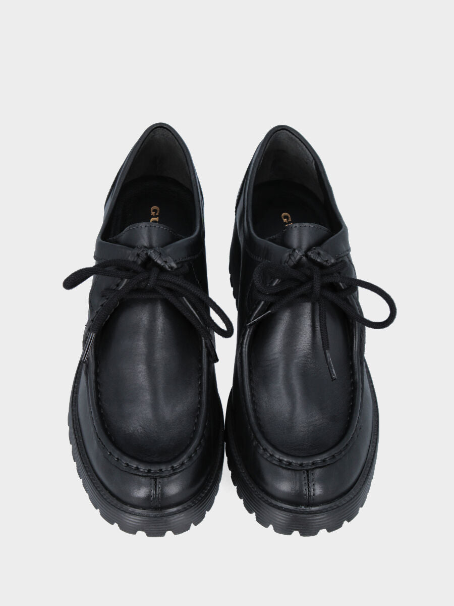 Paraboot brogue in black calfskin with monoblock heel