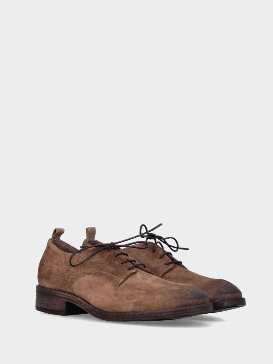 Smooth beige split leather derby with 30 mm heel