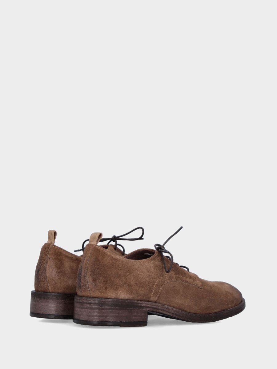 Smooth beige split leather derby with 30 mm heel