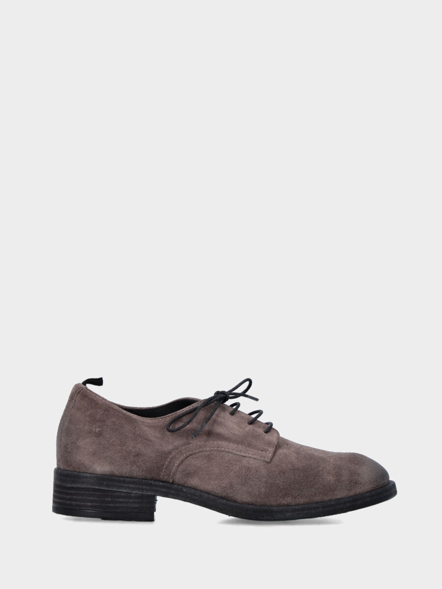 Smooth derby in taupe gray split leather with 30 mm heel