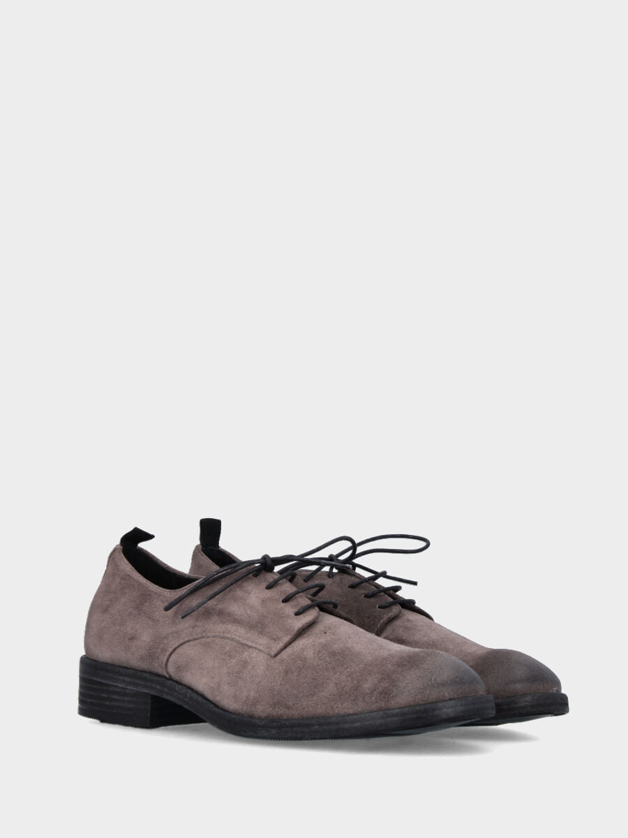 Smooth derby in taupe gray split leather with 30 mm heel