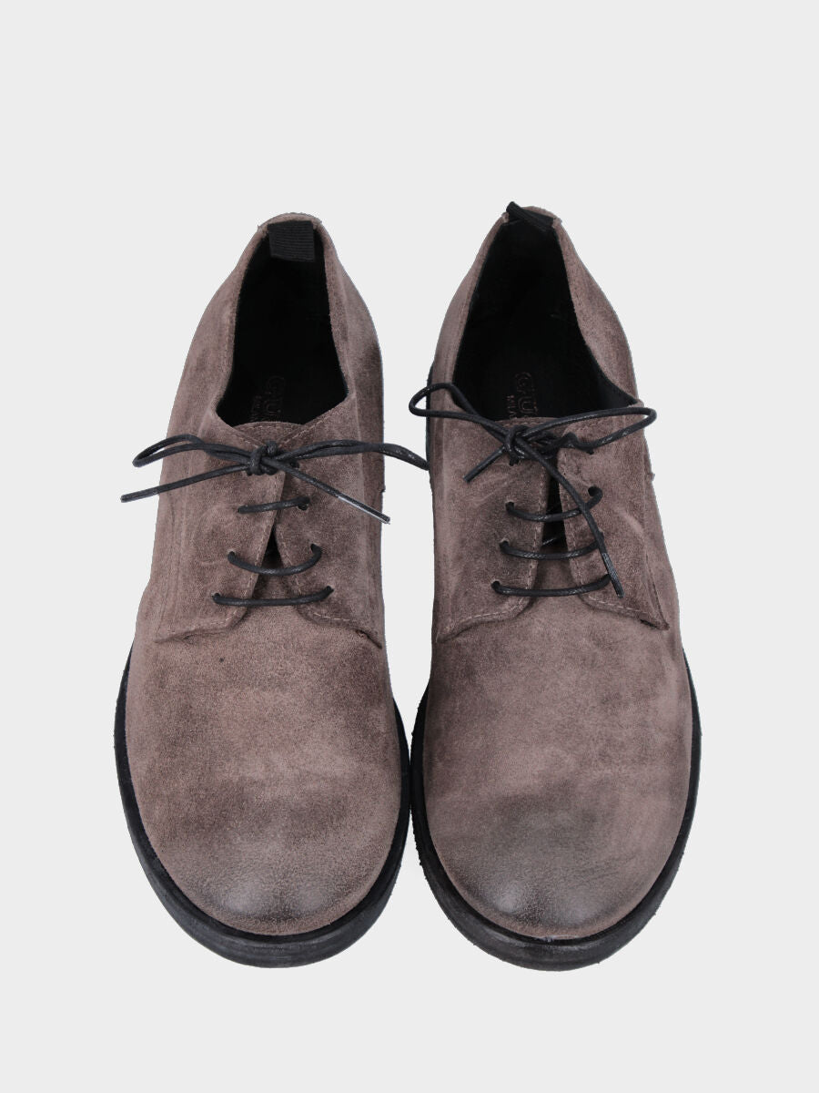 Smooth derby in taupe gray split leather with 30 mm heel