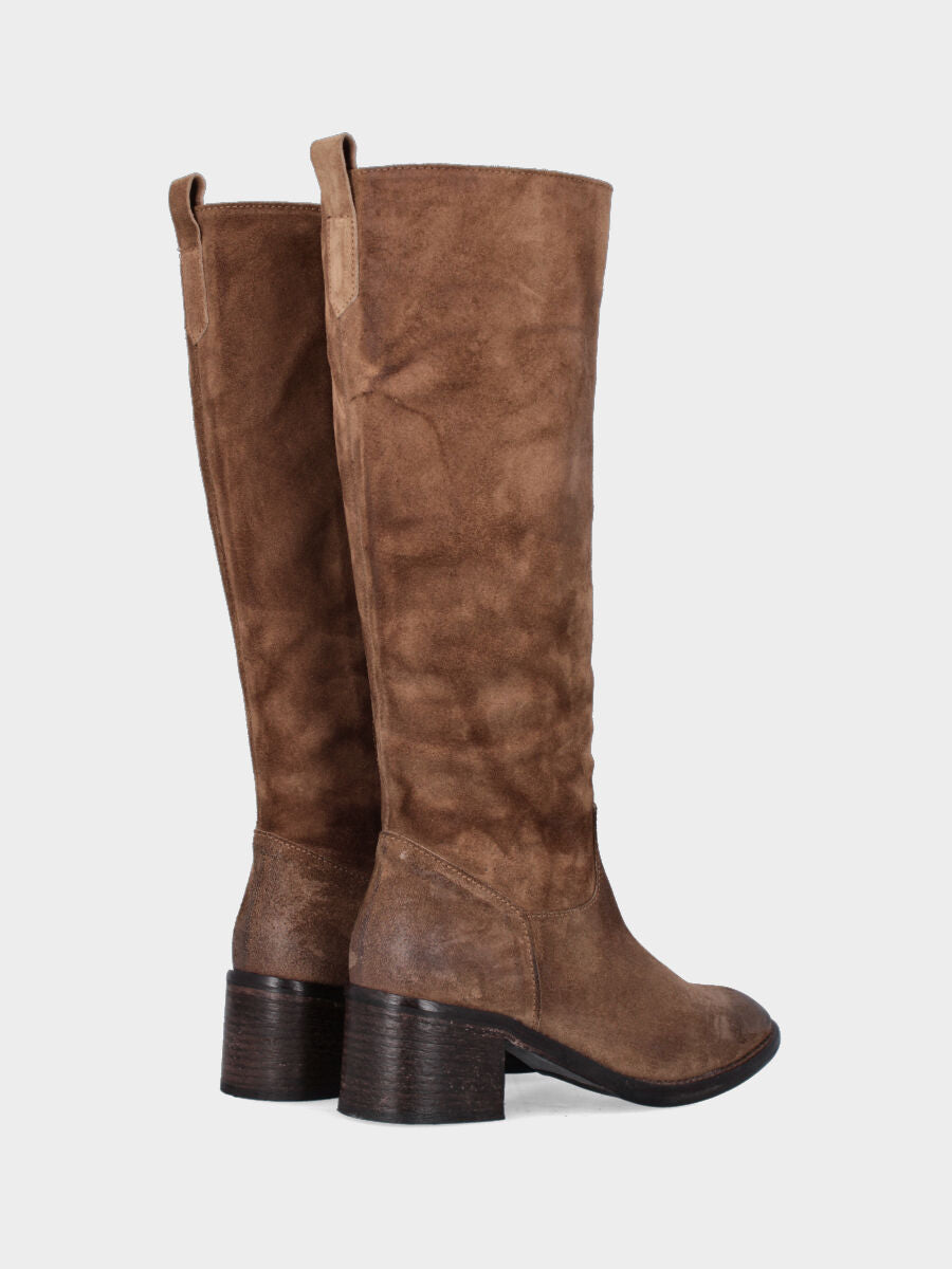 Boot in mud split leather with 50 mm heel and semi-tube shaft