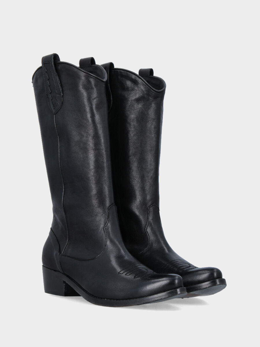 Cowboystiefel aus schwarzem Kalbsleder mit 70 mm Absatz und Stickerei an der Spitze