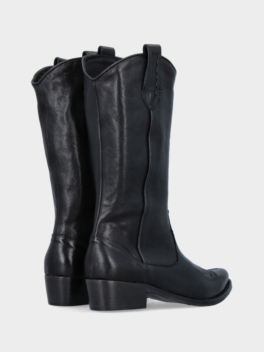 Cowboystiefel aus schwarzem Kalbsleder mit 70 mm Absatz und Stickerei an der Spitze