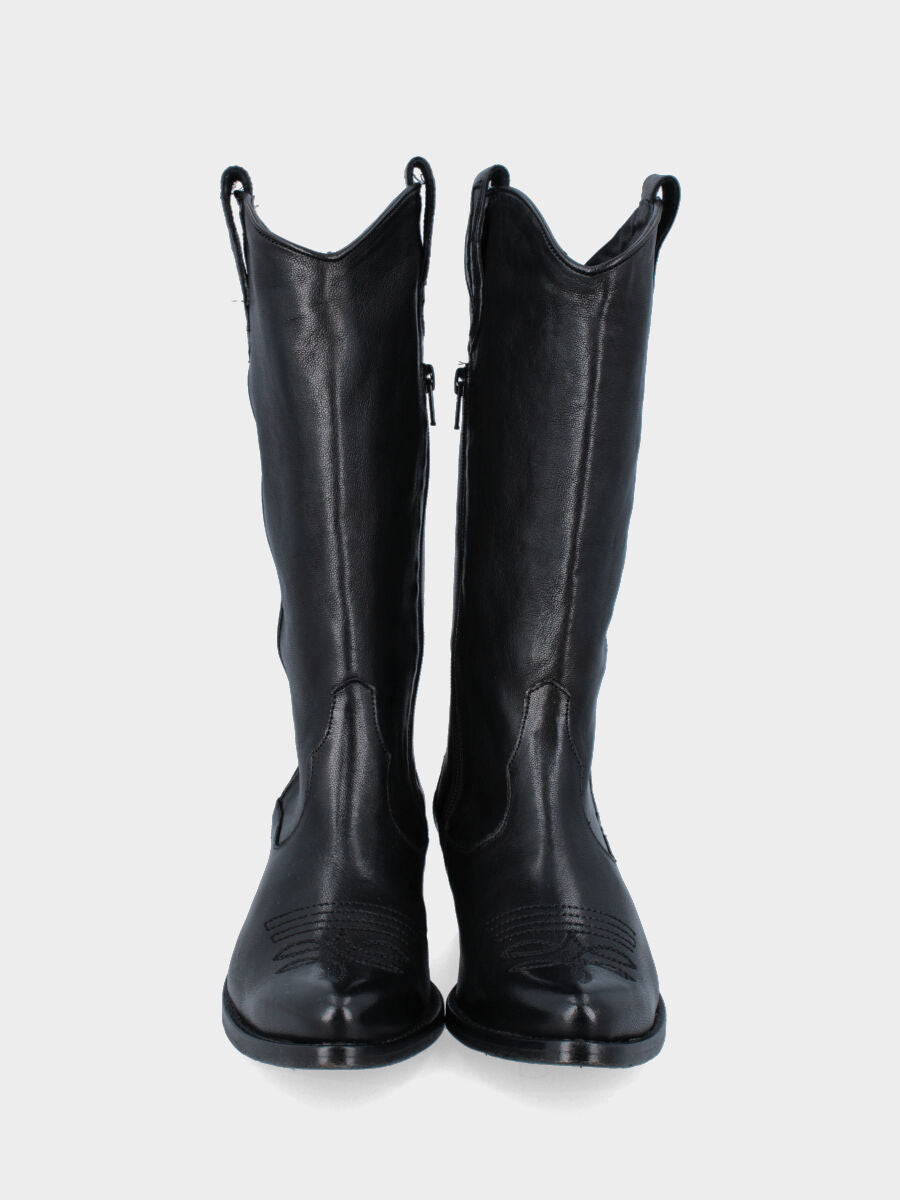Cowboystiefel aus schwarzem Kalbsleder mit 70 mm Absatz und Stickerei an der Spitze