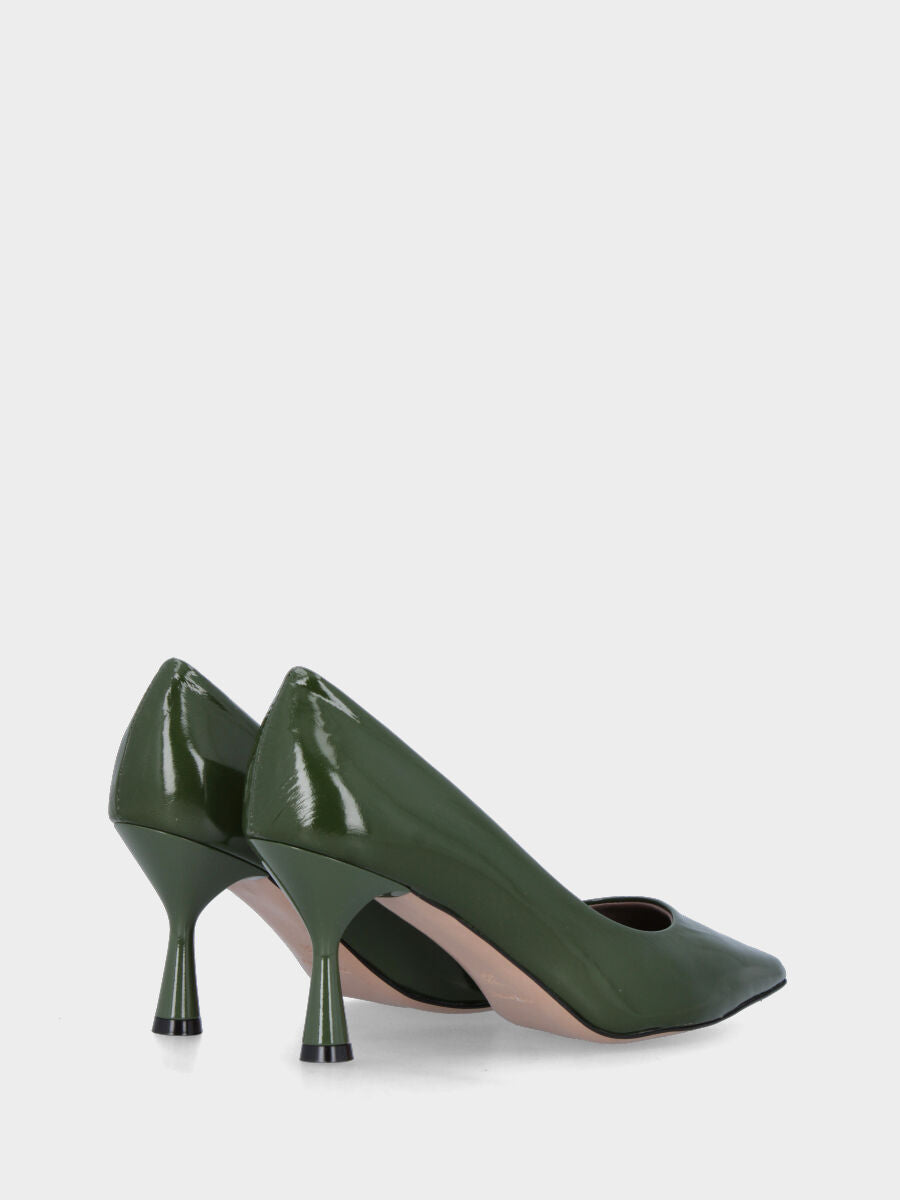 Escarpins en verni miroir vert avec encolure ronde et talon en forme de calice