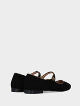 Ballerina Mary Jane in camoscio nero con cinturino sul collo del piede