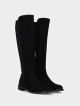 Stivale in camoscio nero con retro elasticizzato e mezza cerniera