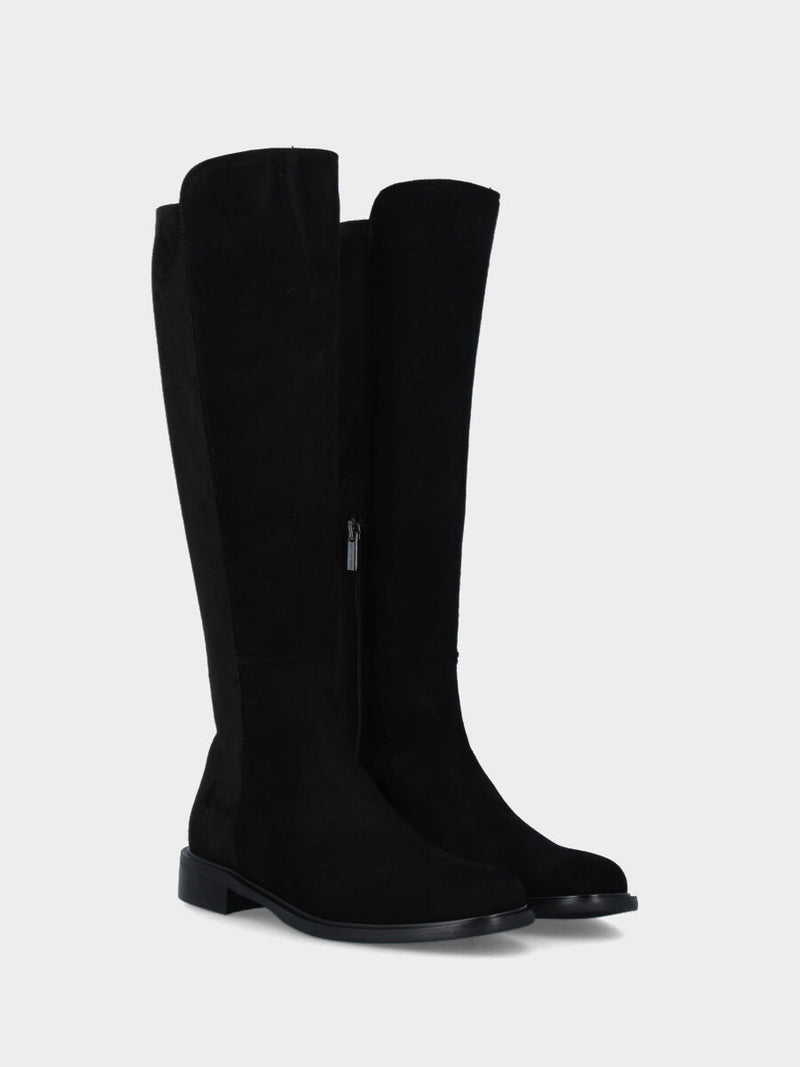 Stivale in camoscio nero con retro elasticizzato e mezza cerniera